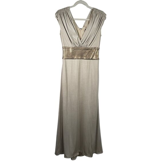 Tadashi Shoji Gold Sequin Maxi Dress Party Cocktail Wedding Guest Womens Medium - Picture 1 of 6